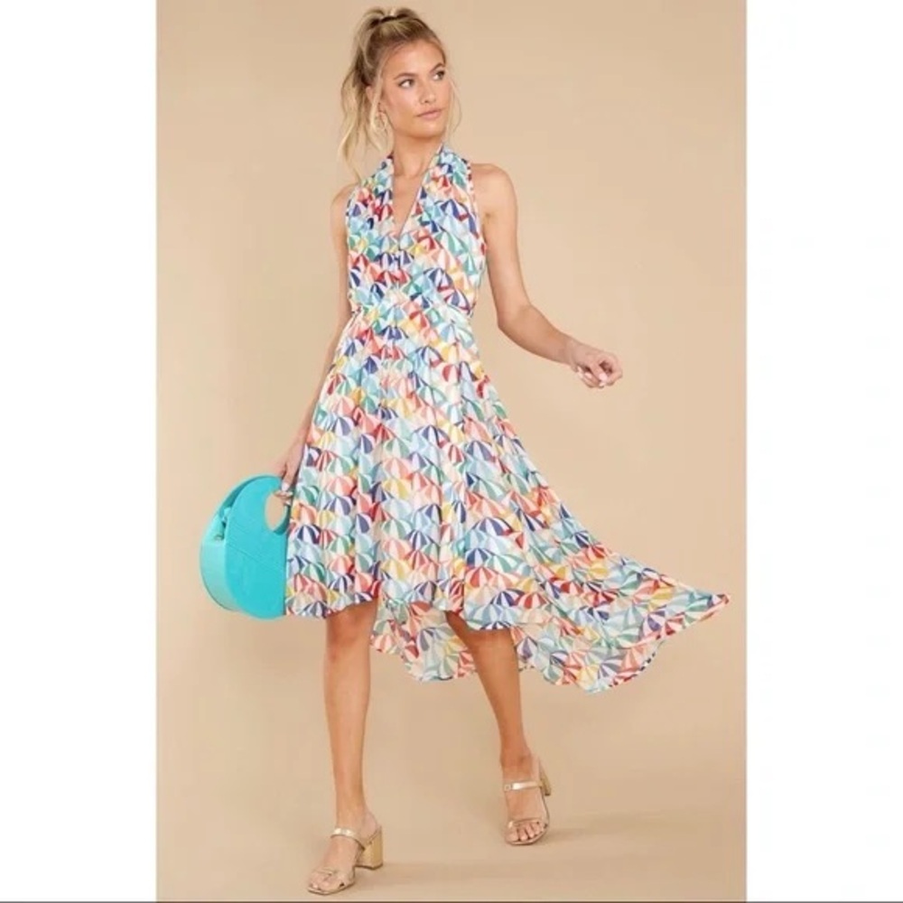 Molly Bracken Multicolor Geometric Halter High-Low Dress